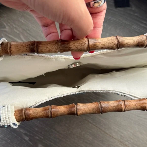 TJ Maxx / Marshall’s Floral Embroidered Beaded Bag with Bamboo Handle - Picture 3 of 6